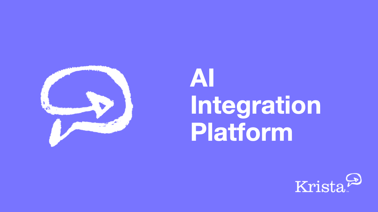  A purple background with a white illustration of a chat bubble with an arrow pointing to the right, and the text 'AI Integration Platform' in white below it.